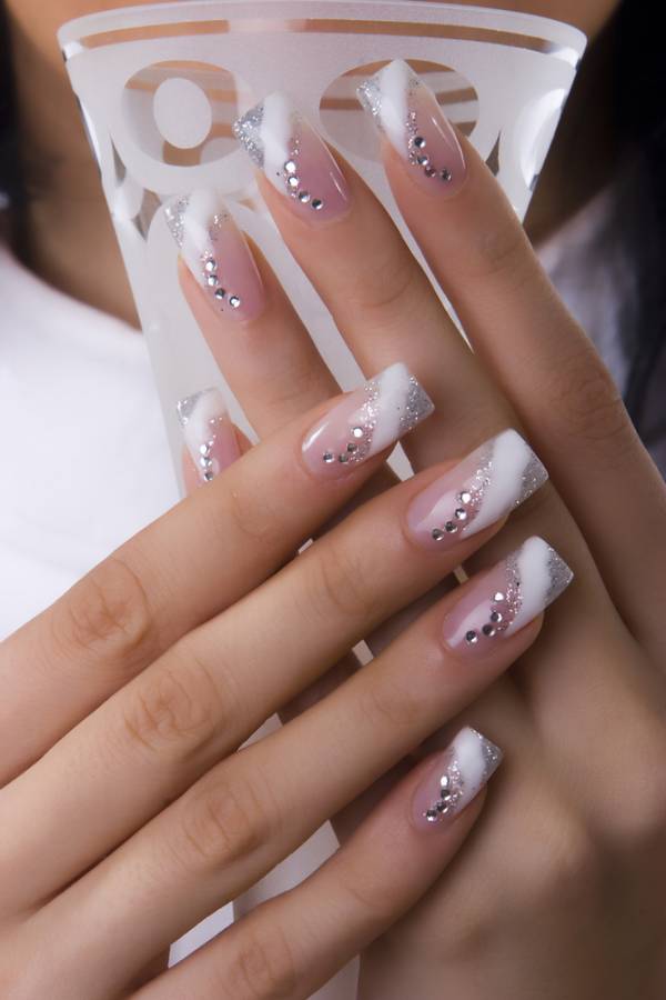 Simple French Nail Extension Designs With Glitter